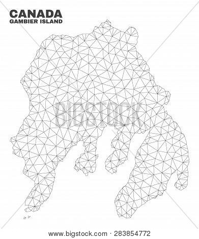 Abstract Gambier Island Map Isolated On A White Background. Triangular Mesh Model In Black Color Of 