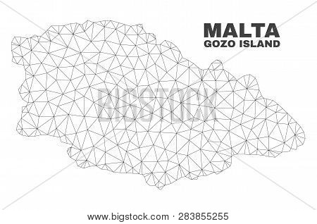 Abstract Gozo Island Map Isolated On A White Background. Triangular Mesh Model In Black Color Of Goz