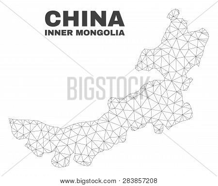 Abstract Inner Mongolia Map Isolated On A White Background. Triangular Mesh Model In Black Color Of 