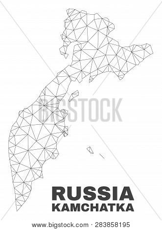 Abstract Kamchatka Map Isolated On A White Background. Triangular Mesh Model In Black Color Of Kamch