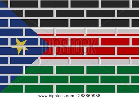 South Sudan painted flag. Patriotic brick flag illustration background. National flag of South Sudan