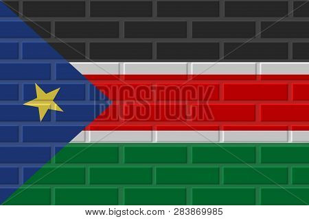 South Sudan painted flag. Patriotic brick flag illustration background. National flag of South Sudan