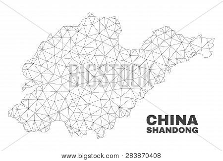 Abstract Shandong Province Map Isolated On A White Background. Triangular Mesh Model In Black Color 