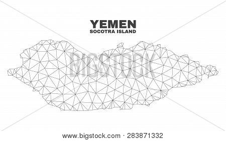 Abstract Socotra Island Map Isolated On A White Background. Triangular Mesh Model In Black Color Of 