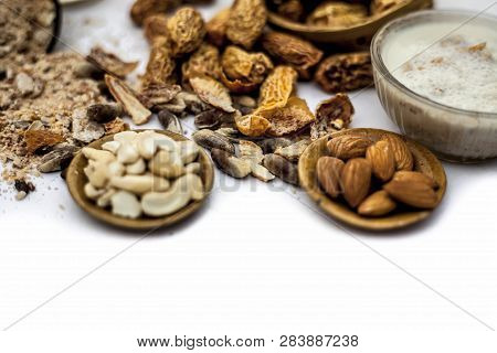 Close Up Of Popular Indian And Asian Winter Drink Isolated On White I.e. Kharek Ka Dudh Or Dried Dat