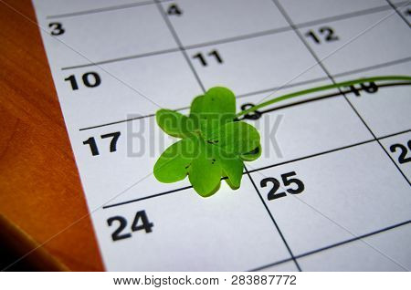 Clower Leaf On Top Of The Calendar Marking 17 March St Patricks Day