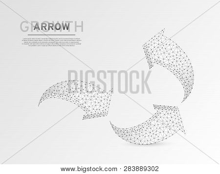 Arrow Making Growth Curve. Three Arrow Goes Down And Up Wireframe Digital 3d Illustration. Low Poly 