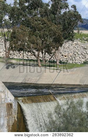 Overflow Of Germasogeia Dam, Cyprus After The Heavy Winter Rains