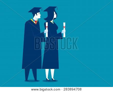 Students Successful Graduation. Concept Education Illustration. Vector Student Cartoon Character