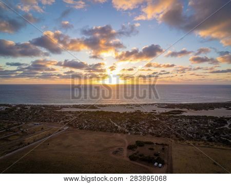Aerial Photo Of The Colorful Sunset At The Coast Of Western Australia, Geraldton