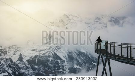 view from First mountain over to eitner, mÃ¶nch and jungfrau near the village of grindelwald, swiss alps, switzerland