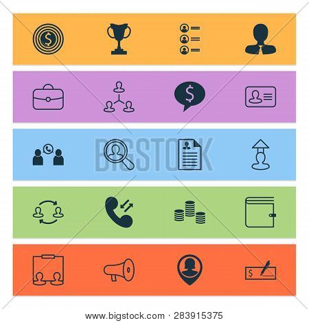 Resources Icons Set With Man Resume, Career Prospects, Location And Other Briefcase Elements. Isolat