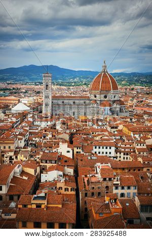 Florence Cathedral viewed from Tower of Arnolfo at Palazzo Vecchio rooftop view