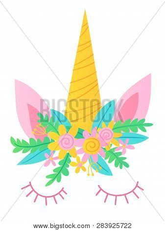 Cute Vector Poster With Cartoon Unicorn And