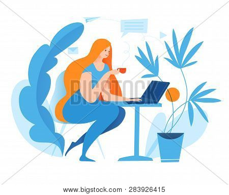 Vector Concept Business Illustration With Woman Drinking