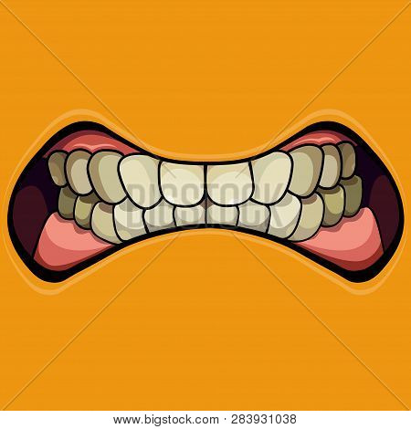 Cartoon Grinning Mouth With Clenched Teeth On Yellow Background