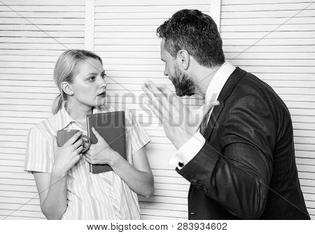 Misunderstanding Between Colleagues. Prejudice And Personal Attitude To Employee. Tense Conversation