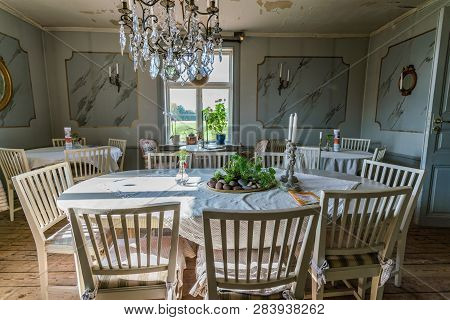Vaxjo, Seden - October, 2018: Vintage Furniture, Decor Inside Classic Bergkvara Tantens Cafe, Beauti