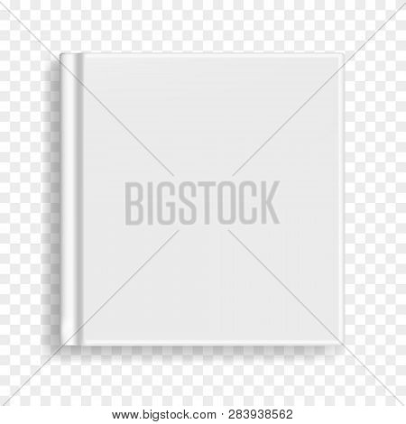 Square Vector Blank Realistic Book, Closed Gray Organizer Or Notebook Cover Template. Front View Of 