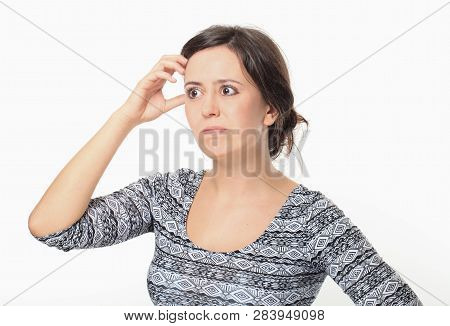 Overwhelmed Young Woman Portrait Isolated On White