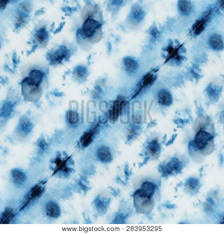 Seamless Tie-dye Pattern Of Indigo Color On White Silk. Hand Painting Fabrics - Nodular Batik. Shibo