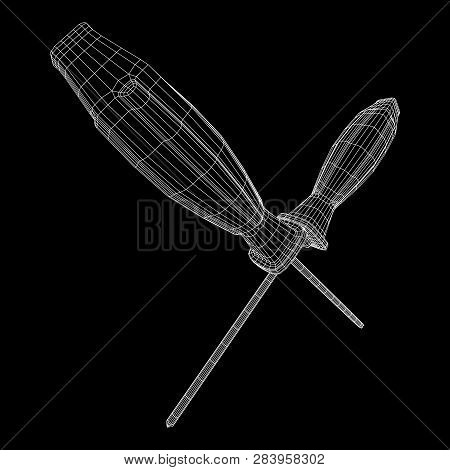 Crosshead Screwdriver. Handyman Tool For Home Repair. Maintenance Themed Abstract Model Wireframe Lo
