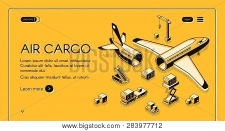 Air Cargo Logistics And Freight Delivery Illustration In Isometric Black Thin Line On Yellow Halfton