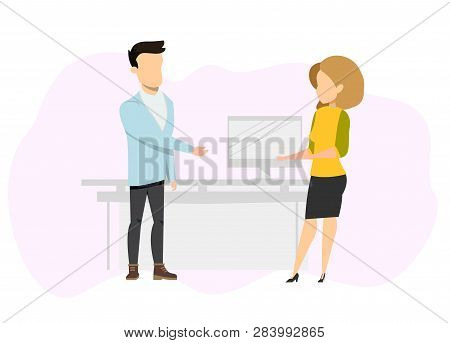 Freelance Business Couple Having Conversation. Confident, Successfull Male And Female Freelancer Cha