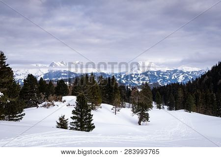 Panoramic View From Scheibelalm In Holiday Resort Hohentauern To Ennstaler Alps With Mountains Reich