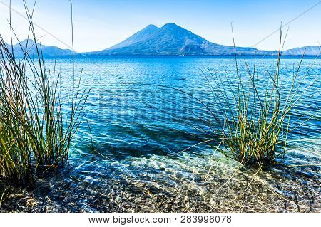 Atitlan & Toliman Volcanoes On Lake Atitlan In Guatemalan Highlands