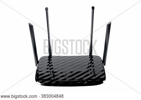 Wireless Wi-fi Router Isolated On White Background With Clipping Path. Wifi Technology. Black Wirele