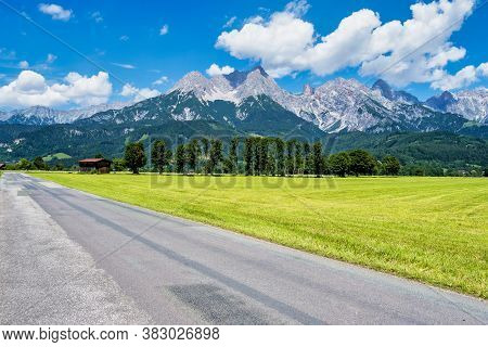 Autumnal Landscape In The Austrian Alps In The Region Of Saalfelden, District Zell Am See In Salzbur