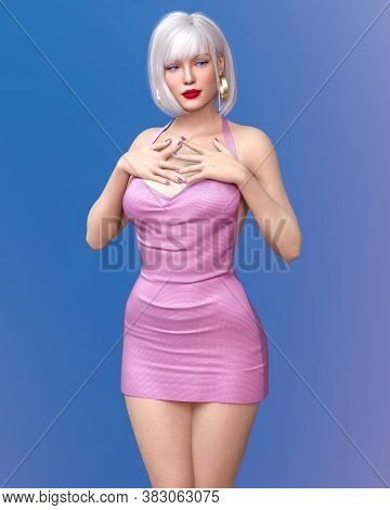 Beautiful Woman Short Evening Mini Dress.summer Clothes Collection.bright Makeup.woman Studio Photog