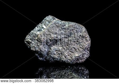 Bleiglanz, Galena Or Galenite Ore, Raw Rock On Black Background, Mining And Geology, Mineralogy