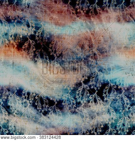 Blurry Watercolor Glitch Creative Foliage Texture Background. Irregular Bleeding Tie Dye Seamless Pa