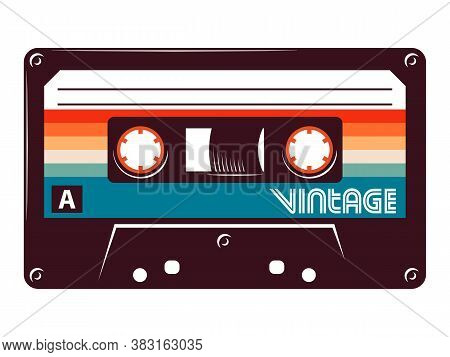 Cassette Tape Retro Vintage Mixtape Vector Illustration On Isolated White Background.