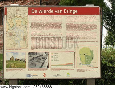 Ezinge. August-16-2020. Information Board At The Church Of Ezinge. The Netherlands