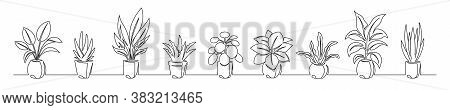 Set Of Continuous Line Drawing Of A Flowers In A Pots