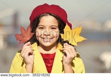 So Beautiful. Autumn Kid Fashion. Child Maple Leaf. Kid In French Beret. Leaf Fall. Favorite Season.