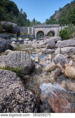 Gerês, Portugal - August 30, 2020 : Arado Bridge In The Mountains Peneda-geres National Park, Gerês,