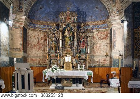 GRUBISNO POLJE, CROATIA - OCTOBER 01, 2011: High altar in the parish church of Saint Joseph in Grubisno Polje, Croatia