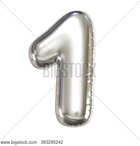 Silver Balloon Font 3d Rendering, Number 1, Three Dimensional Object