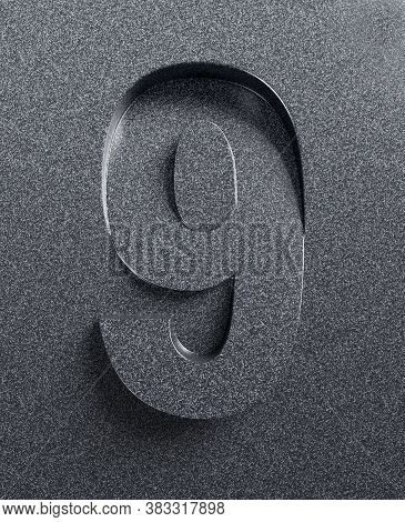 Slanted 3d Font Engraved And Extruded From The Surface, Number 9