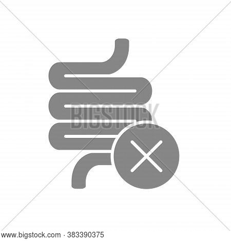 Intestine With Cross Checkmark Grey Icon. Diseased Organ Symbol