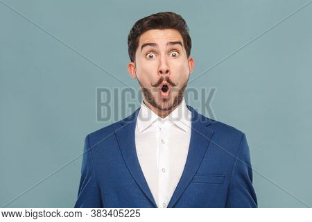 Closeup Portrait Of Amazement Manager Open Mouth And Big Eyes