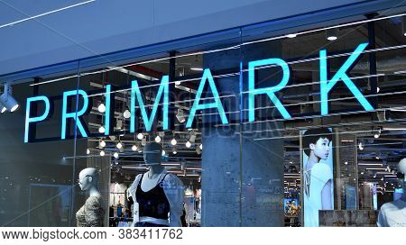 Warsaw, Poland. 1 September 2020. Sign Primark. Company Signboard Primark.