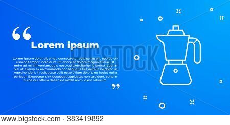 White Line Coffee Maker Moca Pot Icon Isolated On Blue Background. Vector