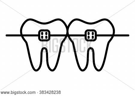 Dental Braces Line Icon With Editable Stroke. Orthodontic Teeth Sign In Outline Style. Concept Of De