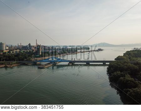Perai, Penang/malaysia - Mar 02 2020: Prai River Swing Bridge Is A Railway Bridge.