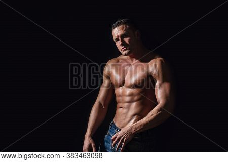 Sporty Man. Sport Workout Bodybuilding Concept. Sexy Closeup Topless Male Model. Sexy Naked Torso. S